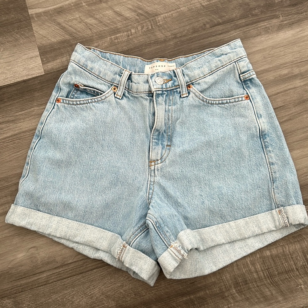 Topshop Light Wash Mom Jean Shorts